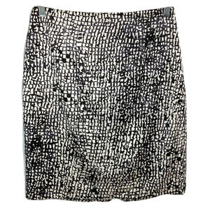 Ann Taylor Skirt Womens Sz 8 Black White‎ Animal Print Cotton Silk Stretch Lined